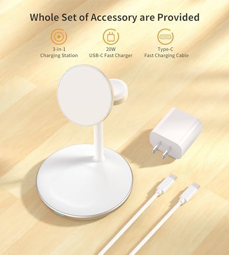 Sleek Yellow Wood Grain 3-in-1 Wireless Charging Station for Apple Devices – Fast 15 W Mag-Safe Charger with QC 3.0 Adapter for i Phone 16/15/14/13/12, Apple Watch Ultra/S9/8, and Air Pods – Elevate Your Workspace with Ultimate Compatibility and Modern Aesthetics, Perfect for Streamlined Charging Solutions