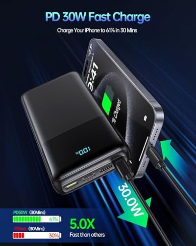 High-Capacity 50000 m Ah Portable Power Bank with Fast Charging – USB-C PD 30 W & QC 4.0, Multi-Device External Battery Pack Featuring 4 Outputs, 2 Inputs, and Digital Display for i Phone 15/14/13/12/11 & Android Devices – Ultimate Charging Solution for On-the-Go Professionals and Adventurers