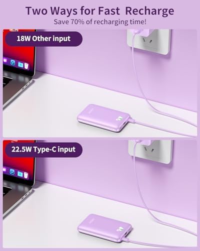 Ultra Slim ANOUV 10,000 m Ah Portable Charger – Fast Charging Power Bank with PD 22.5 W & QC 3.0 for i Phone and Android Devices – Lightweight External Battery for On-the-Go Charging Needs