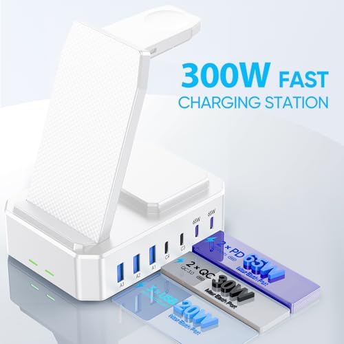 300 W High-Efficiency Charging Hub for Apple Devices – 10-in-1 Wireless Charger Dock with 65 W PD Fast Charging for i Phone, Mac Book, i Watch & Air Pods – Advanced Ga N III Technology, All-in-One Solution for Optimal Device Management and Clutter Reduction