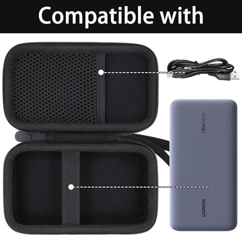 Ultimate Hard Shell Travel Case for UGREEN 25000 m Ah 145 W Power Bank – Superior Protection with Mesh Accessory Pocket and Secure Elastic Band – Waterproof and Durable EVA/Nylon Design for Travel Convenience – Soft Velvet Interior for Scratch Prevention – Case Only