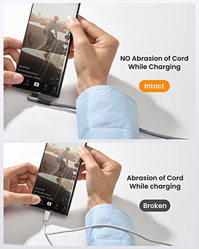 AINOPE Right Angle USB C Cable – 2-Pack (10 ft + 10 ft) Fast Charging 3.1 A Nylon Braided Charger for Enhanced Device Compatibility, Ideal for Gaming and Multitasking, Durable Black Design