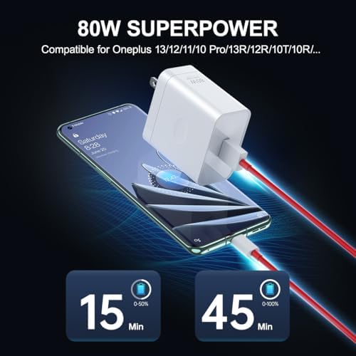 High-Performance 80 W & 65 W Compatible One Plus Charger with 3.3 ft Cable – Rapid Charging Solution for One Plus 13, 12, 11, and More – Versatile, Lightweight Design for Travel and Enhanced Device Protection