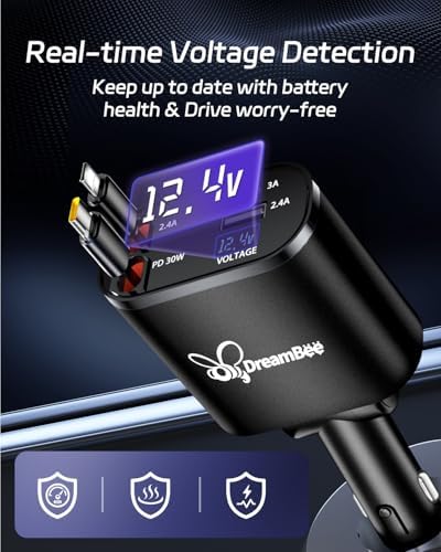 Ultimate 66 W Retractable Car Phone Charger – Fast Dual Type-C Charging Solution for i Phone 15/14, Samsung Galaxy S23+/S23/S22, i Pads – Tangle-Free Design for Efficient Multi-Device Power-Up in Cars and Trucks – Perfect Travel Accessory with Built-In Safety Features