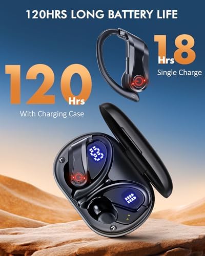 EUQQ 120-Hour Ultra-Durable Waterproof Bluetooth Earbuds – Ergonomic Over-Ear Sports Headphones with Advanced Bluetooth 5.3 for Seamless Connectivity, LED Battery Indicator, and Superior Noise Isolation for Active Lifestyles