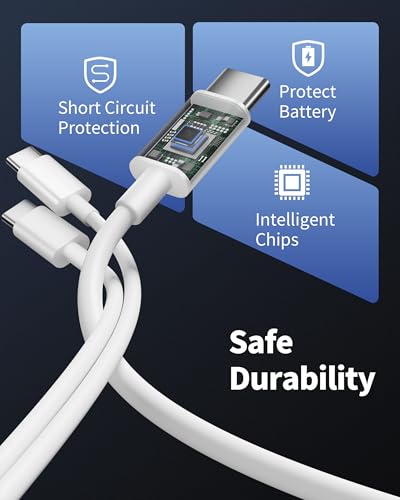 Ultra-Fast USB C to USB C Charging Cable – 2-Pack 3 FT Type C Charger Cord for i Phone 16/15 Pro Max/Plus, i Pad Pro/Air/Mini, Mac Book, Samsung Galaxy S25/S24/S23, Google Pixel 9/8/7 & Android Devices – Durable, Tangle-Free Design for Optimal Performance and Versatility