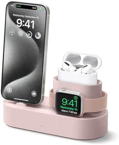 elago 3 in 1 Charging Station for Apple Devices – All-in-One Dock for i Phone, Apple Watch Series 10/9/8/7/6/5/4/3/2/1/SE, and Air Pods Pro/3/2/1 – Sleek, Space-Saving Design with Enhanced Speed and Compatibility (Original Cables Required) – Perfect for Home or Office Use