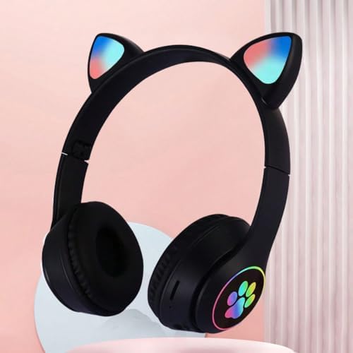 Sleek Black Cat Ear Bluetooth Headphones – Ergonomically Designed Over-Ear Comfort with Superior Sound Quality, Fast Device Pairing, and Long Battery Life for Ultimate Audio Enjoyment for All Ages
