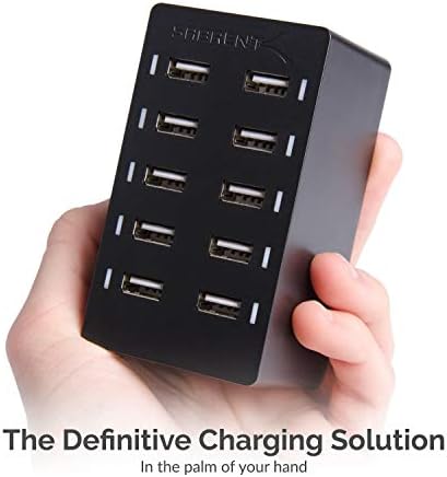 SABRENT 6-Port Aluminum Desktop USB Rapid Charger – 60 W (12 A) Smart Charging Station for Family Devices – UL Certified with Auto Detect Technology – Sleek, Compact, and Ideal for Home, Office & Travel Use
