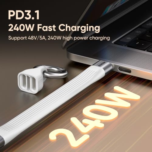 USB 4.0 Date Cable Portable Keychain 0.42ft, 240W 5A Fast Charging USB C Cable, 40Gbps Data Transfer, 8K 60Hz Video Display for iPhone 16 15 Pro Max, iPad, Thunderbolt 4/3, Hub, External SSD (Black) – Enhanced Compatibility and Speed