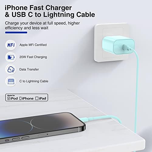 Ultra-Fast 20 W i Phone Charger with 10 ft USB C to Lightning Cable – Stylish Pink Fast Charging Block for i Phone 14 Pro Max, 13, 12, 11, XS, SE, i Pads & Air Pods – Unmatched Compatibility & Durability for On-the-Go Power