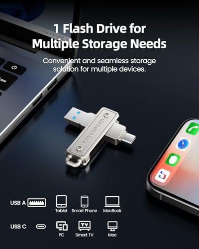 MOVE SPEED 128 GB High-Speed Memory Stick – Dual Port Type-C & USB 3.2 Thumb Drive for i Phone 16/15, Android, Mac Book Pro/Air – Lightning-Fast 130 MB/s Data Transfer for Enhanced Compatibility and Effortless File Sharing