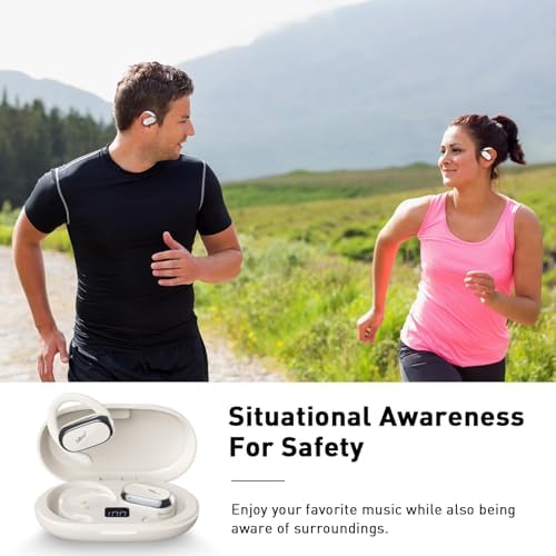Unleash Your Potential with HILEO Open Ear Bluetooth 5.2 Wireless Earbuds – 90-Hour Battery Life for Endurance Athletes – Exceptional Sound Clarity in a Lightweight Sporty Design – Ideal for Running, Workouts, and Active Lifestyles – Convenient Sleek Black Charging Case for On-the-Go Use – Effortless Connectivity for All Your Devices