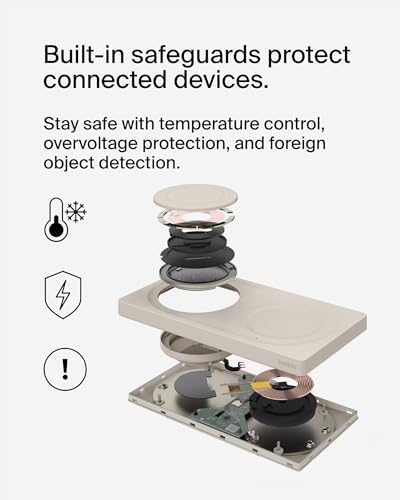 Belkin 15 W Mag Safe-Compatible 2-in-1 Wireless Charging Station – Fast Dual Device Charger for i Phone 16, 15, 14, 13 Series & Air Pods – Sleek Sand Design for Effortless Portability and Seamless Power Solutions