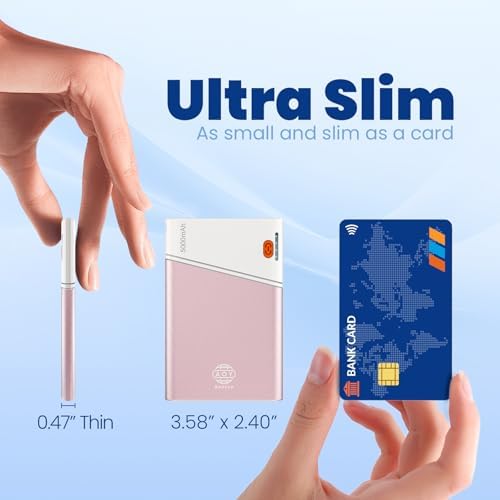 Sleek 5000 m Ah Pink Portable Power Bank with Integrated USB-C Fast Charger – Ultra-Compact Mini Battery Pack for i Phone 16/15/14 & Samsung S24 – Lightweight Design with Handy Lanyard for Effortless Travel Charging