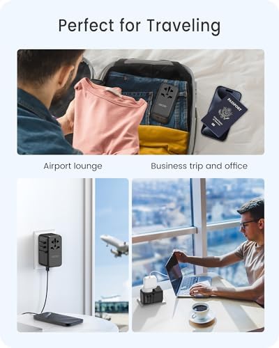 LENCENT 20 W Fast Charging Universal Travel Adapter – Compact International Power Converter with Dual USB and USB Type-C Ports – Ultimate Solution for Worldwide Device Charging in USA, UK, EU, and AUS (Black) – Reliable and Safe Charging for Global Explorers
