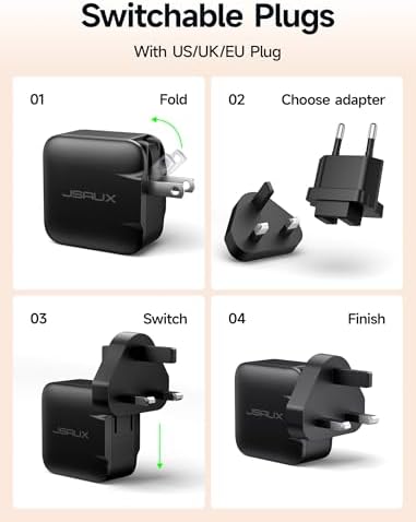 JSAUX 65 W USB C Fast Charger: High-Power Charging Adapter for Nintendo Switch 2, ROG Ally & Steam Deck – Includes 6.6 FT USB C Cable – Versatile EU & UK Travel Charger for Samsung Galaxy & Pixel Devices – Ultimate Fast Charging Solution for Gamers and Professionals