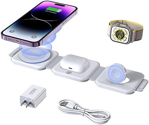 Ultimate 3-in-1 Portable Magnetic Wireless Charger – Fast Charging Travel Station for i Phone 16/15/14/13, Apple Watch & Air Pods Pro/4/3 (Adapter Included) – Superior Compatibility & Efficiency for On-the-Go Power Needs