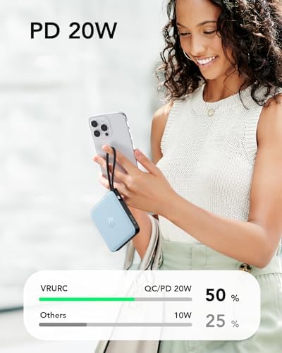 VRURC 20000 m Ah Portable Power Bank with Integrated Cables – Ultimate Travel Companion for i Phone 11-16 & Samsung Galaxy Series – Rapid 22.5 W Fast Charging Efficiency, Compact Design for On-the-Go Convenience – Essential Battery Pack for Uninterrupted Connectivity