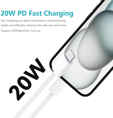 20 W Dual Pack Fast Charger for Apple Devices – Ultimate Rapid Power Solution for i Phone 16, Air Pods Pro 2 nd Gen, i Pad 11 A16 & More – Durable USB Type C Woven Cable for Home & Travel Efficiency