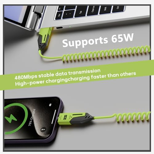 Versatile 4-in-1 Coiled USB C Cable – 4 ft – 65 W Fast Charging Solution for Phones, Laptops, and More – Durable Liquid Silicone Design in Pink – Tangle-Free Convenience, 2-Pack for Enhanced Compatibility and Speed