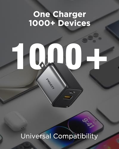 PISEN 30 W Dual Port USB C Charger – Fast Charging Power Delivery & Quick Charge 3.0 Ga N Adapter for i Phone 16/15/14/13, Samsung Galaxy, Pixel, i Pad – Compact, Lightweight Design for Seamless Power Anywhere – Enhance Your Charging Efficiency with Dual Device Support (Cable Not Included)