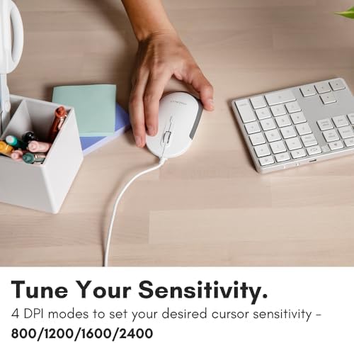 Ergonomic Macally Wired USB C Mouse – Precision Optical Sensor with Adjustable DPI (800/1200/1600/2400) for Seamless Mac & Windows Experience – Compact, Ambidextrous Design for Left and Right-Handed Users – Effortless Navigation with 3 Buttons & Scroll Wheel – Perfect Travel Companion for Enhanced Productivity