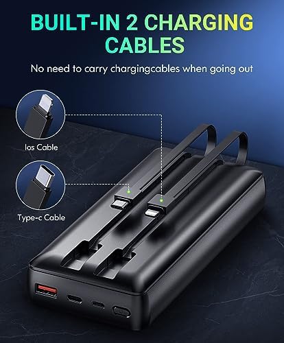 High-Capacity 40000 m Ah Portable Power Bank – Advanced PD 30 W & QC4.0 Fast Charging with Built-In Dual Output Cables and LED Battery Indicator for i Phone, Android, and All Electronic Devices – Ultimate Charging Solution for On-the-Go Power Needs