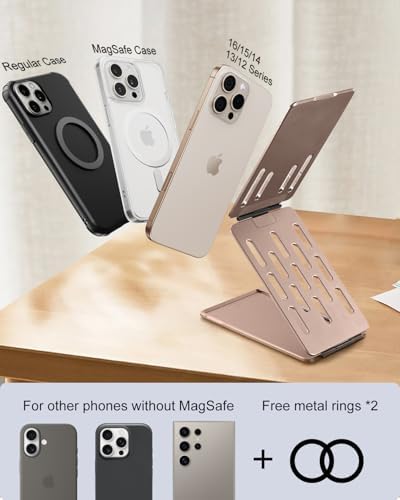 OATSBASF Magnetic Phone Stand Compatible with Magsafe, Foldable Aluminum Phone Holder for Desk Compatible with iPhone 16/15/14/13/12 Series and Magnetic Case, Black, Bi-fold – Enhanced Compatibility and Speed