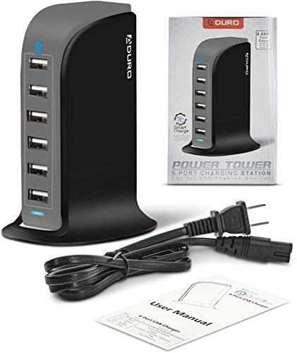 Aduro 40 W 6-Port USB Desktop Charging Hub – Multi-Device Power Station with Smart Flow Technology for Fast Charging i Phones, i Pads, and Smartphones – Sleek, Compact Design for Home and Office Use – Reliable Safety Features Ensure Optimal Device Protection