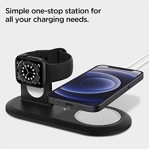 Spigen Mag Fit Duo: Dual Mag Safe Charger Stand for i Phone 16/15/14/13/12, Apple Watch & Air Pods – Fast Charging Pad in Sleek White Finish for Enhanced Device Compatibility and Efficiency