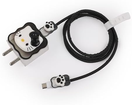 Adorable 3 D Cartoon Charger Protectors – Kitty & Bear Pack of 2 for i Phone 11, 12, 13, 14 Pro Max – Cute Silicone Cable Sleeves for Enhanced Durability & Style – Protect Your Charging Heads from Damage & Dust with Kawaii Designs – Compatible with 18 W & 20 W i Phone Chargers – Lightweight & Portable Charging Accessories for Everyday Use