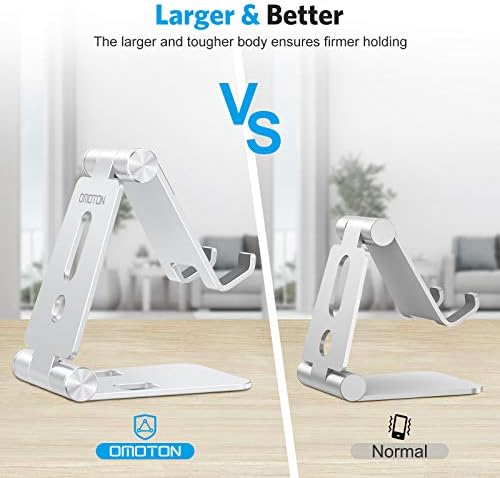 OMOTON Foldable Cell Phone Stand, C4 Portable Aluminum Phone Holder, Adjustable Phone Dock Cradle Compatible with iPhone 16/15/14 Pro Max, Samsung Galaxy, Small Tablets and Other Phones, Grey – Enhanced Compatibility and Speed