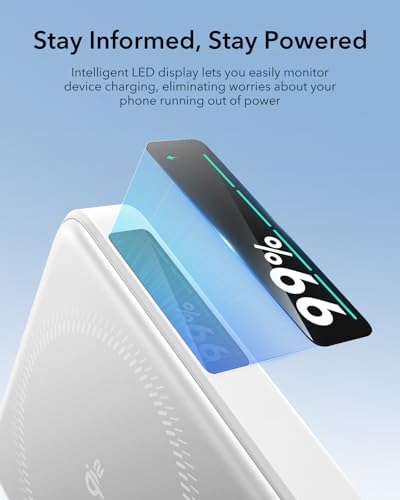 ESR Mag Safe 10,000 m Ah Portable Charger with Kickstand – Qi2 Certified 15 W Fast Charging Power Bank for i Phone 16/15/14/13/12 – Sleek Black Design with LED Display & 27 W USB-C Output for Effortless Charging On-the-Go