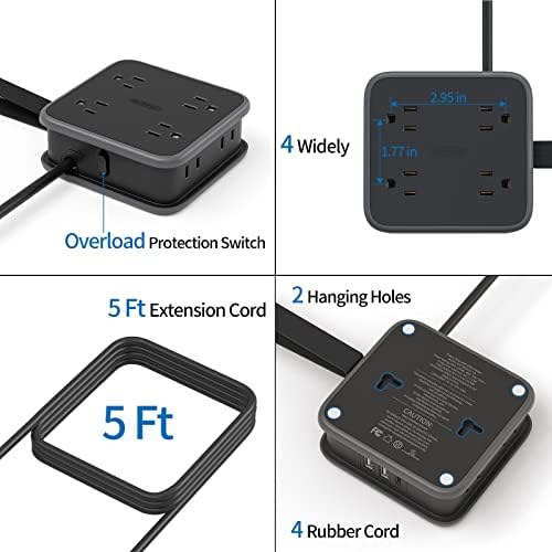 NTONPOWER 8-Outlet Flat Plug Power Strip with 45 W USB-C Fast Charging Port – Compact Multi-Device Extender with 5 ft Cord, Ideal for Home and Travel, Compatible with i Phone, Mac Book Pro, Tablets, and Samsung – Smart Design for Organized Charging Solutions