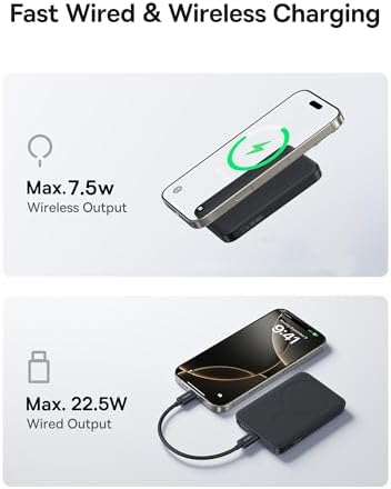 Baseus Mag Safe Power Bank 10,000 m Ah – Qi2 Certified 15 W Wireless Charger with 22.5 W USB-C Fast Charging for i Phone 16/15/14/13/12 Pro Series – Lightweight, Magnetic Battery Pack for Effortless On-the-Go Charging