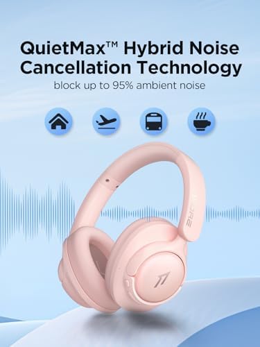 1 MORE Sono Flow SE Pink Wireless Over-Ear Headphones – Exceptional Noise-Canceling, 90-Hour Battery Life, Hi-Res Audio Performance, Customizable EQ Settings, and Supreme Comfort for Ultimate Travel and Office Experiences
