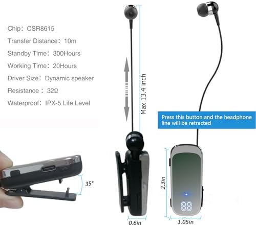 Advanced Retractable Bluetooth V5.0 Earbuds – Premium Noise Cancelling Wireless Headset for Professionals and Athletes, 20-Hour Battery Life, Ergonomic Hands-Free Design, Ideal for Truckers and Drivers, Unmatched Sound Clarity and Portability