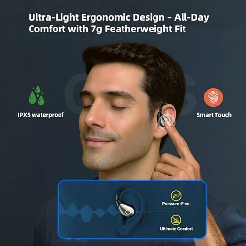 Stylish Pink Bluetooth Earbuds for Active Women – High-Performance Sports Headphones with 36-Hour Battery Life, IPX7 Waterproof Design, Secure Over-Ear Hooks, and Touch Control – Ideal for Gym, Running, and HD Sound Experience with Quick Charge Feature