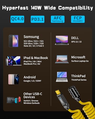 Premium Poyiccot Coiled USB C to USB C Cable – 140 W Power Delivery, 20 Gbps High-Speed Data Transfer, 8 K Video Output | Durable Spring Design for Tangle-Free Travel | Perfect for i Phones, Mac Books & More | 5 ft Length for Effortless Organization and Versatile Use