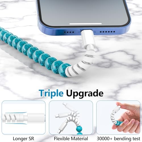 Elevate Your Charging Game with Hian Dier MFi Certified USB C to i Phone Charger – 3.3 FT Fast Charging Cable in Elegant Blue Morandi Pearl Beaded Design for i Phone 14, 13, 12, 11 Pro Max, X, XS, XR – Durable and Tangle-Free Accessory for Style and Performance