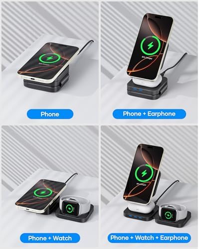 Ultimate 3-in-1 Fast Wireless Charging Station for i Phone 12-16, Air Pods, & Apple Watch – Sleek Travel Charger for Effortless Power Management, Perfect Gift for Tech Enthusiasts – Compact Design in Elegant White for On-the-Go Convenience