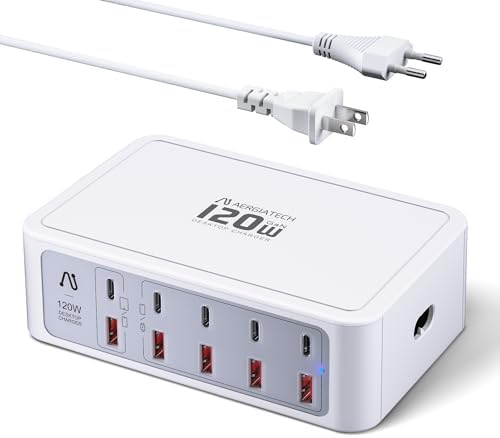Ultimate 10-Port USB & USB-C Fast Charging Station – 120 W Multi-Device Power Hub with PD3.0 & QC3.0 for i Phone 15/14/13/12, i Pad Air/Pro, Galaxy – Sleek White Design for Home and Travel Efficiency
