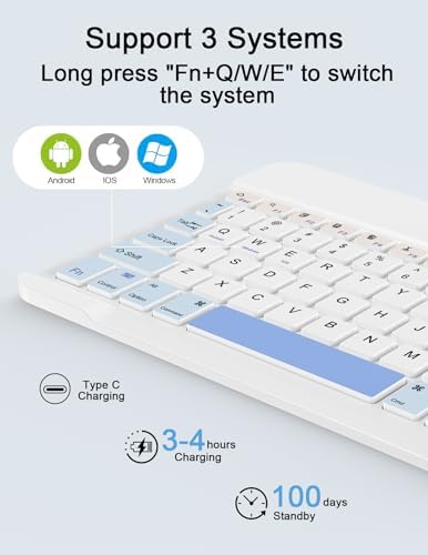Sleek Wireless Keyboard and Mouse Combo – Rechargeable Bluetooth & 2.4 GHz USB for i Pad, Smartphone, PC & Laptop – Ergonomic Design for Ultimate Comfort in White – Elevate Your Workspace Efficiency!