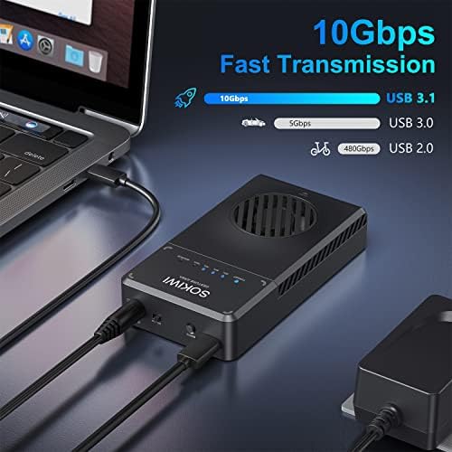 Sokiwi Tool-Free M.2 NVMe SATA SSD Enclosure Adapter – High-Speed USB 3.2 Gen2 10 Gbps External Drive Converter for M-Key/B+M Key SSDs – Compact and Durable Solution for Data Transfer, Backup, and Storage Expansion – Supports UASP & TRIM for Optimal Performance