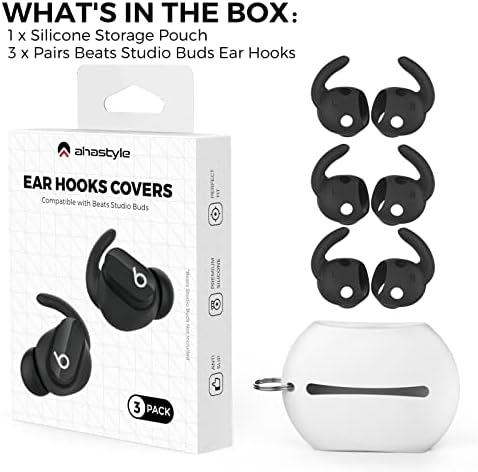 Aha Style Silicone Ear Hooks for Beats Studio Buds 2021 – 3 Pairs of Anti-Slip Covers for Ultimate Comfort and Secure Fit – Perfect for Running and Active Lifestyles – Classic Black Earbud Accessories Enhancing Audio Experience Without Charging Case Compatibility
