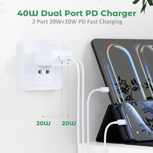 40 W Dual-Port USB-C Fast Charger for i Phone 15/16/14/13/12/11 Pro Max & Samsung – High-Speed Compact Charging Block with Power Delivery & Quick Charge for Home and Travel Efficiency