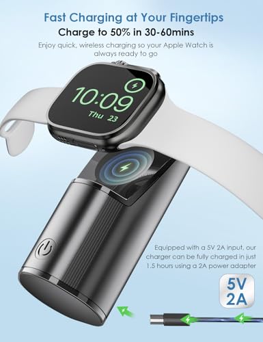 Ultra-Portable Aluminum Alloy Magnetic Charger for Apple Watch – 2000 m Ah Keychain Design for Effortless Travel Compatibility with Series 10/9/8/7/6/5/4/3/2/SE/UItra 2/Ultra – Fast-Charging Solution for On-the-Go Smartwatch Enthusiasts