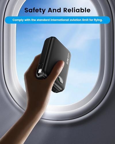 Ultra-Compact 20,000 m Ah Power Bank with LED Display | 22.5 W PD Fast Charging for i Phone 16, Galaxy S24, and More | 4-Port USB Charger with Built-In Cable for Family Travel | TSA-Friendly, Lightweight Design for Maximum Portability | Charge Multiple Devices with Precision Monitoring and Reliability