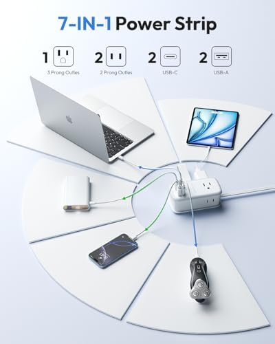 NTONPOWER GAN Ultra 65 W USB Charging Station – 7-in-1 Travel Power Strip with 3 AC Outlets & 4 USB Ports (2 USB-C) – Fast Charging Desktop Solution with 4 ft Extension Cord – Ideal for Mac Book, i Phone, and More – Compact, Durable & Versatile Power Hub for Home & On-the-Go Charging